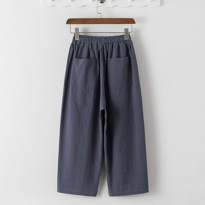 Ensemble 2 Buddha Stones d'été pour homme, t-shirt uni à manches courtes, pantalon 7-8, en coton et lin, avec poches - image 4