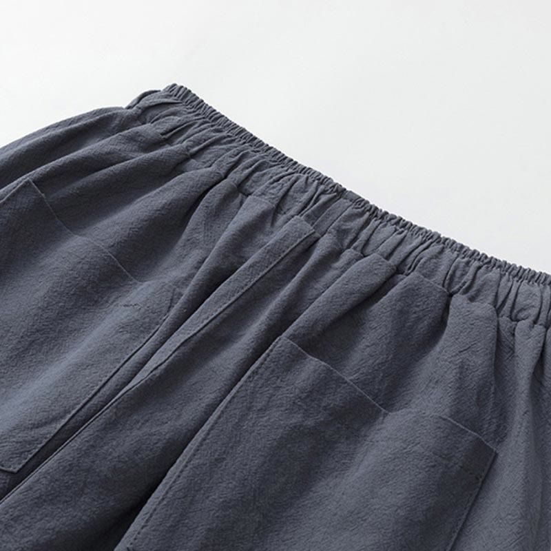 Ensemble 2 Buddha Stones d'été pour homme, t-shirt uni à manches courtes, pantalon 7-8, en coton et lin, avec poches - image 7