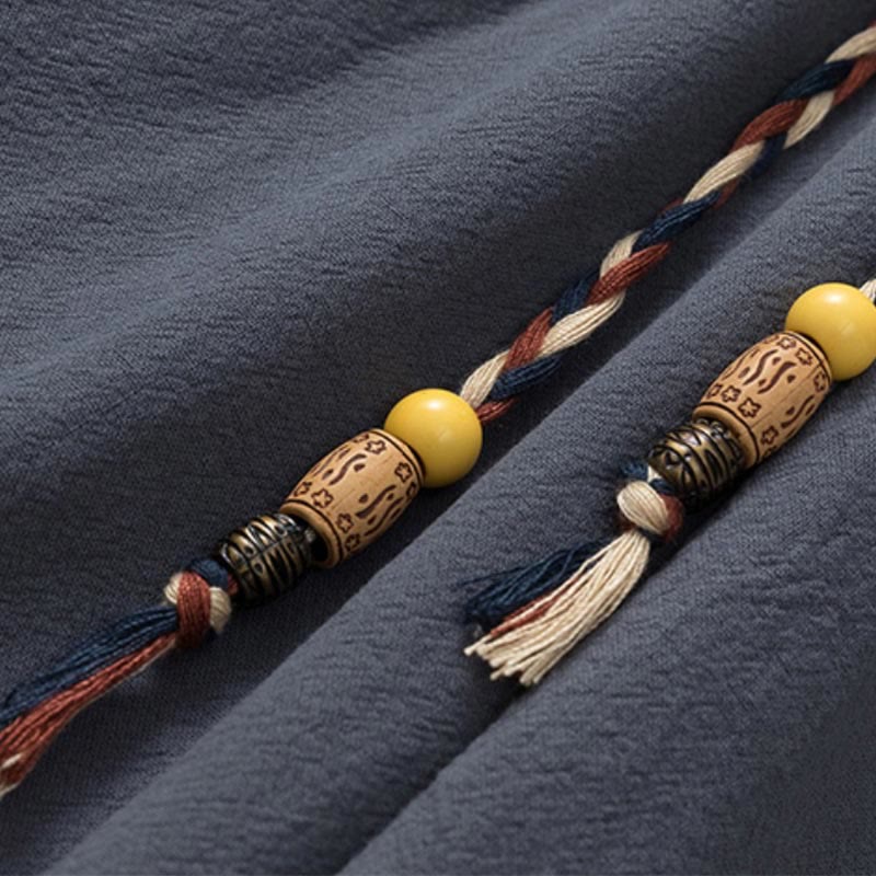 Ensemble 2 Buddha Stones d'été pour homme, t-shirt uni à manches courtes, pantalon 7-8, en coton et lin, avec poches - image 6