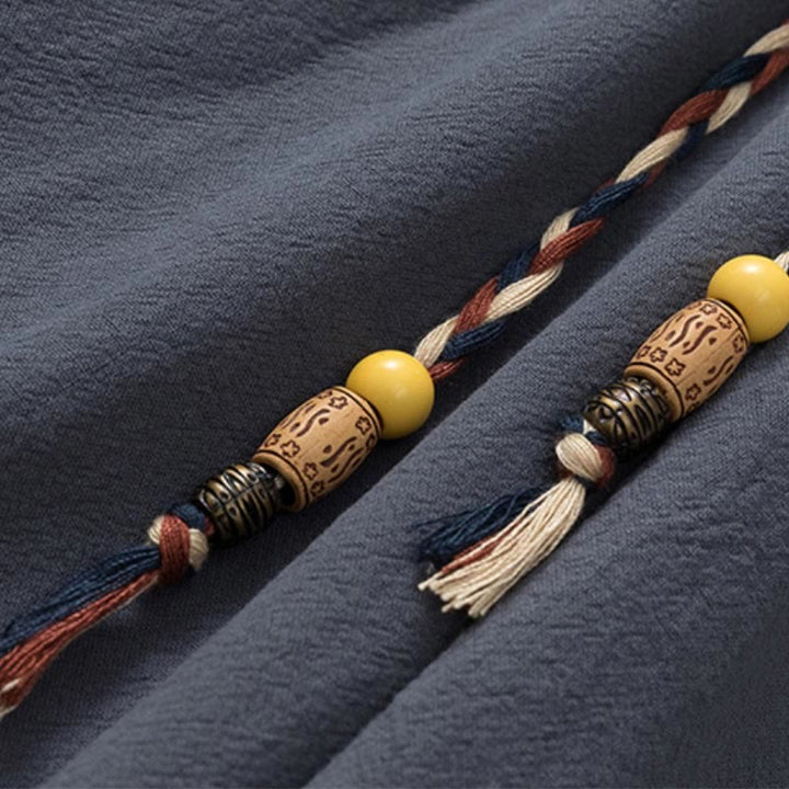 Ensemble 2 Buddha Stones d'été pour homme, t-shirt uni à manches courtes, pantalon 7-8, en coton et lin, avec poches - image 6