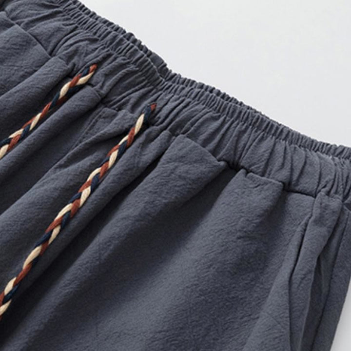 Ensemble 2 Buddha Stones d'été pour homme, t-shirt uni à manches courtes, pantalon 7-8, en coton et lin, avec poches - image 5