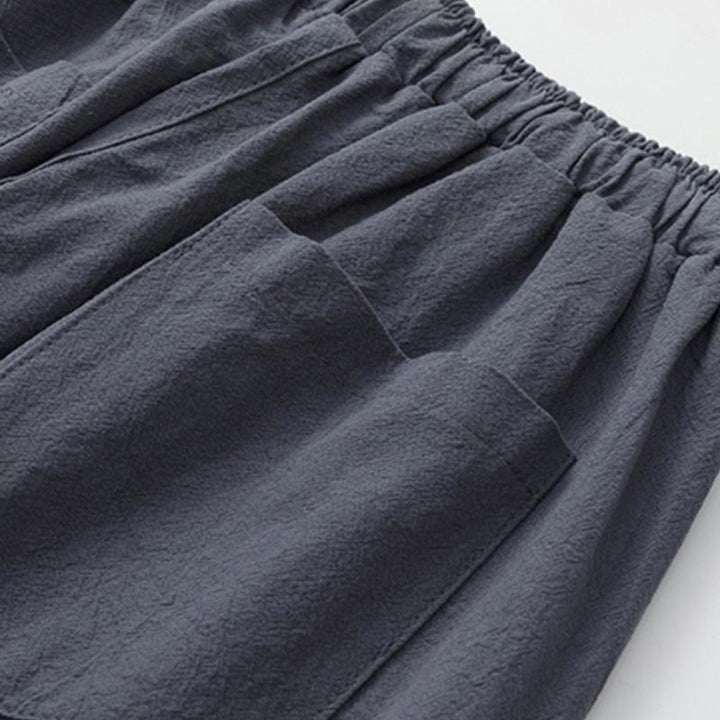 Ensemble 2 Buddha Stones d'été pour homme, t-shirt uni à manches courtes, pantalon 7-8, en coton et lin, avec poches - image 8