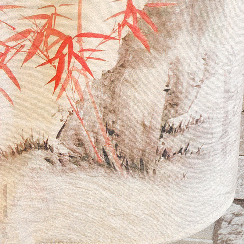 Chemise à manches courtes et boutons de grenouille pour homme, motif papillon et bambou, motif Buddha Stones , été - image 5