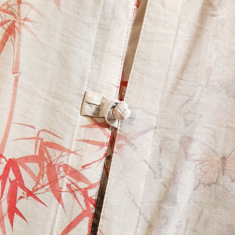 Veste chemise homme à boutons grenouille et motif papillon et bambou d'été avec Buddha Stones