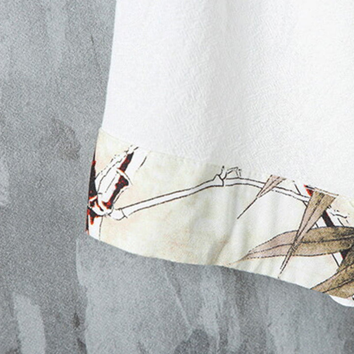 Veste chemise homme en coton et lin à motif patchwork de boutons de grenouille chinois et de Buddha Stones