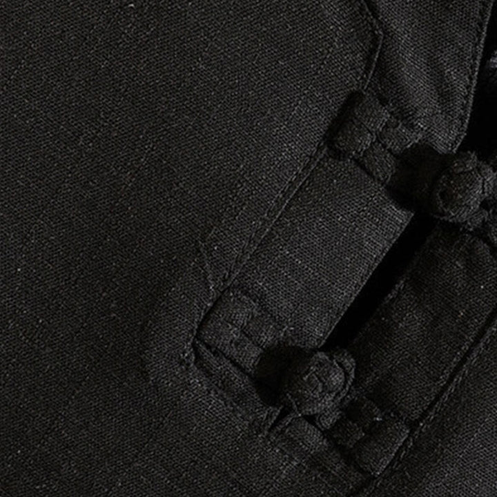 Chemise d'été en coton et lin à manches courtes pour homme, Buddha Stones chinoise, couleur unie, avec boutons - image 4