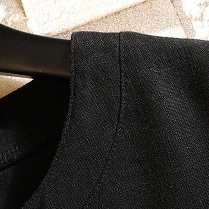 Chemise d'été en coton et lin à manches courtes pour homme, Buddha Stones chinoise, couleur unie, avec boutons - image 3