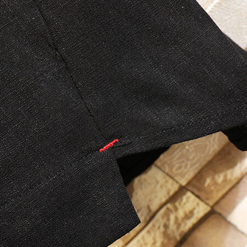 Chemise d'été en coton et lin à manches courtes pour homme, Buddha Stones chinoise, couleur unie, avec boutons - image 5