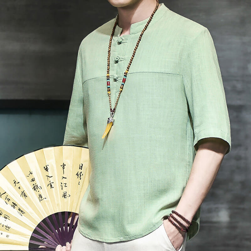 T-shirt décontracté à manches mi-longues en coton et lin pour homme, motif grenouille chinoise, style vintage, motif Buddha Stones - image 18