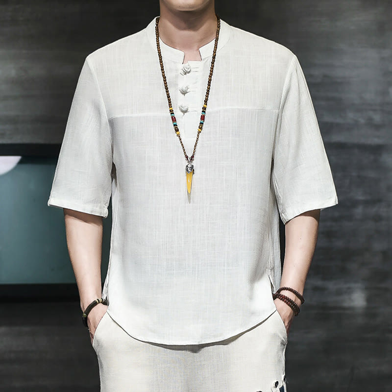 T-shirt décontracté à manches mi-longues en coton et lin pour homme, motif grenouille chinoise, style vintage, motif Buddha Stones - image 9