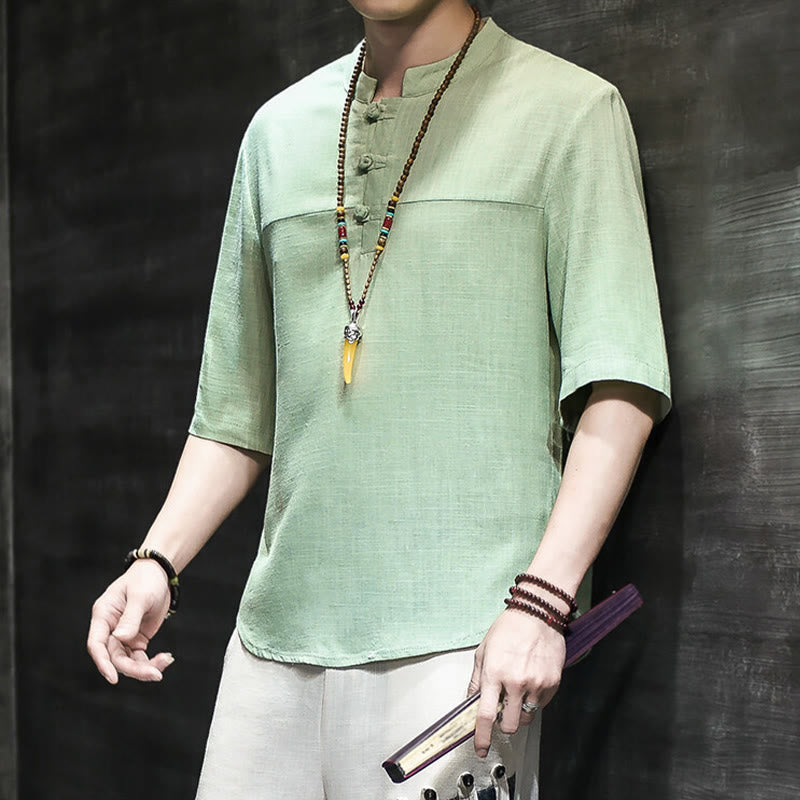 T-shirt décontracté à manches mi-longues en coton et lin pour homme, motif grenouille chinoise, style vintage, motif Buddha Stones - image 16