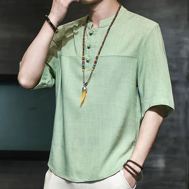 T-shirt décontracté à manches mi-longues en coton et lin pour homme, motif grenouille chinoise, style vintage, motif Buddha Stones - PrintempsVert - US/UK/AU46，EU56 (5XL) - image 13