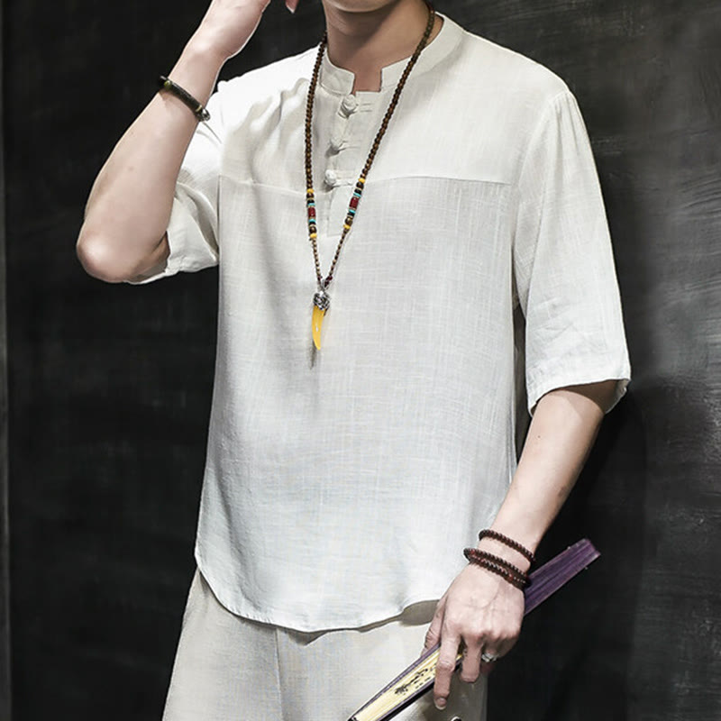 T-shirt décontracté à manches mi-longues en coton et lin pour homme, motif grenouille chinoise, style vintage, motif Buddha Stones - image 11