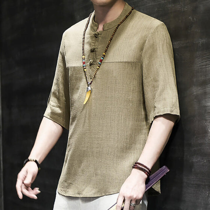 T-shirt décontracté à manches mi-longues en coton et lin pour homme, motif grenouille chinoise, style vintage, motif Buddha Stones - image 5