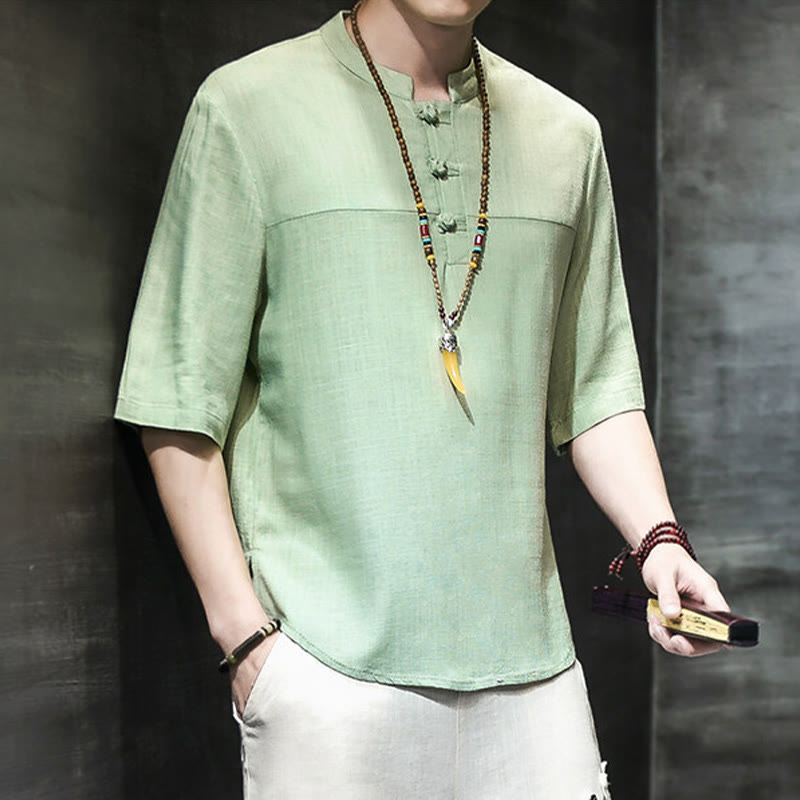 T-shirt décontracté à manches mi-longues en coton et lin pour homme, motif grenouille chinoise, style vintage, motif Buddha Stones - image 17