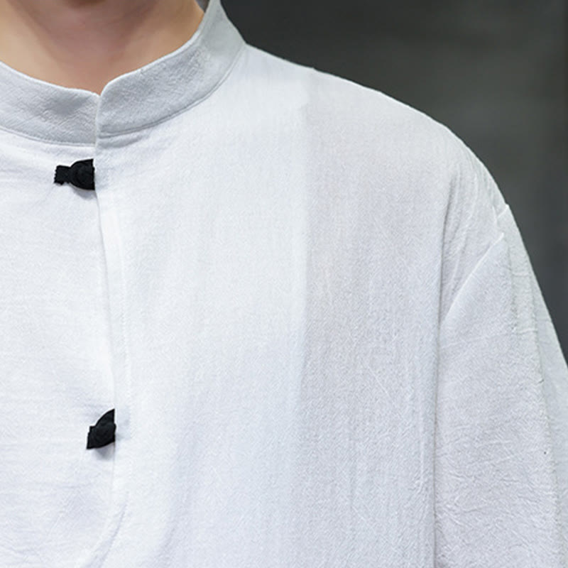 Chemise homme à manches mi-longues en coton et lin, motif Buddha Stones , col montant, boutons grenouille chinois - image 10