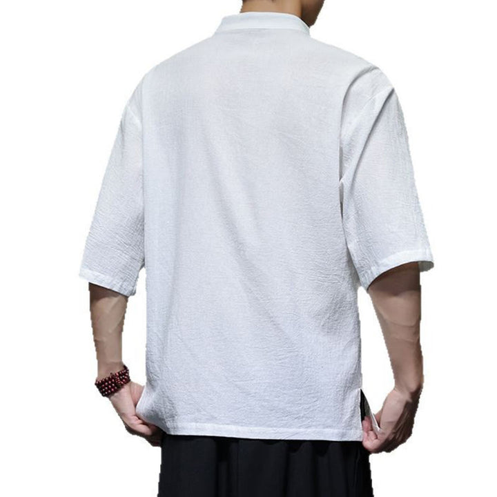 Chemise homme à manches mi-longues en coton et lin, motif Buddha Stones , col montant, boutons grenouille chinois - image 14