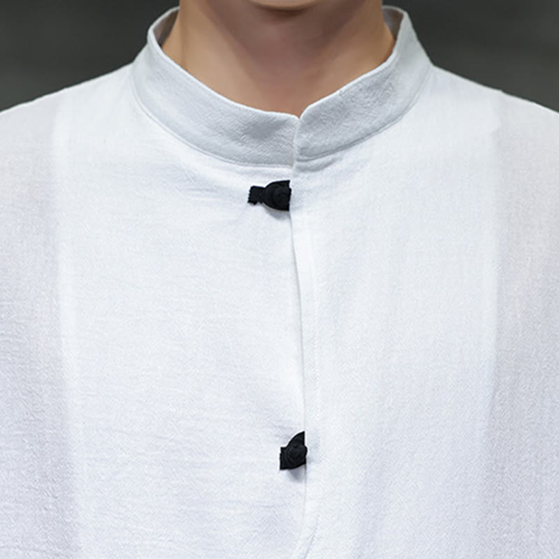 Chemise homme à manches mi-longues en coton et lin, motif Buddha Stones , col montant, boutons grenouille chinois - image 11