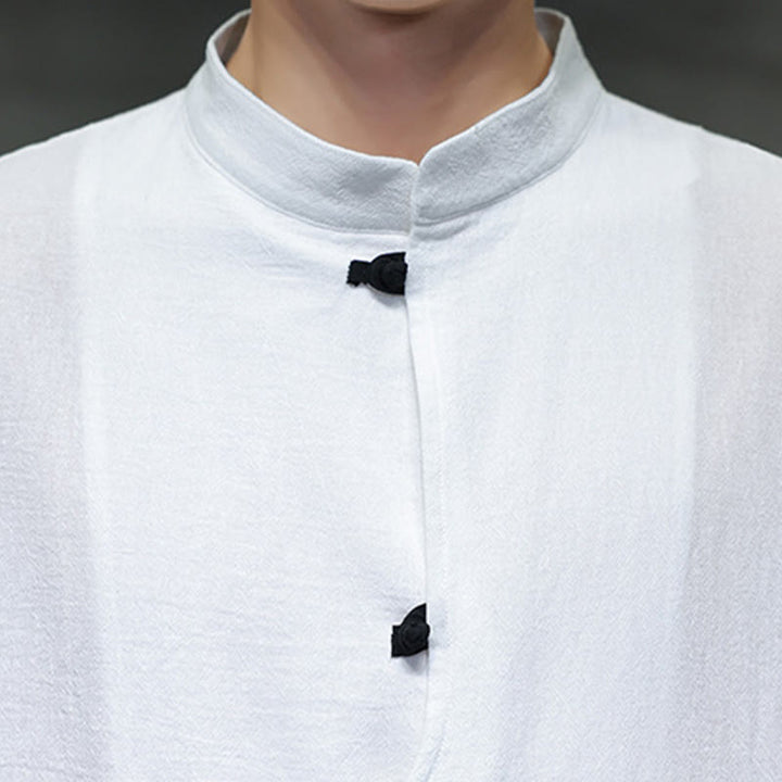 Chemise homme à manches mi-longues en coton et lin, motif Buddha Stones , col montant, boutons grenouille chinois - image 12