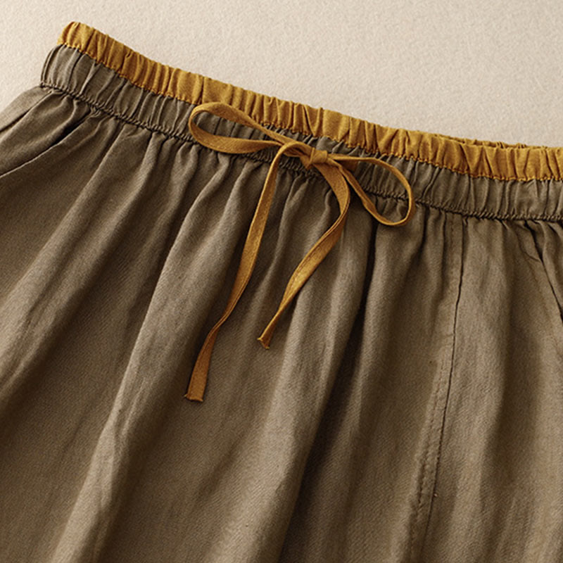 Jupe femme vintage à cordon de serrage et broderies solides Buddha Stones avec poches - image 1