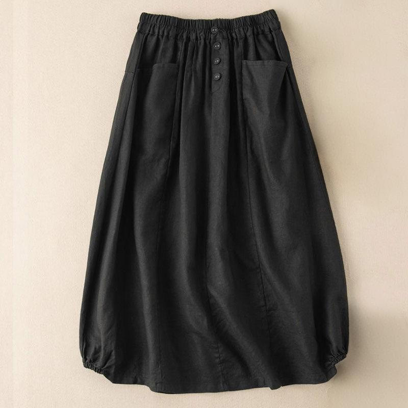 Jupe d'été à boutons et taille élastique pour femme, longueur 7-8, avec poches, style Buddha Stones - Noir - US16，UK/AU20，EU48 (5XL) - image 5