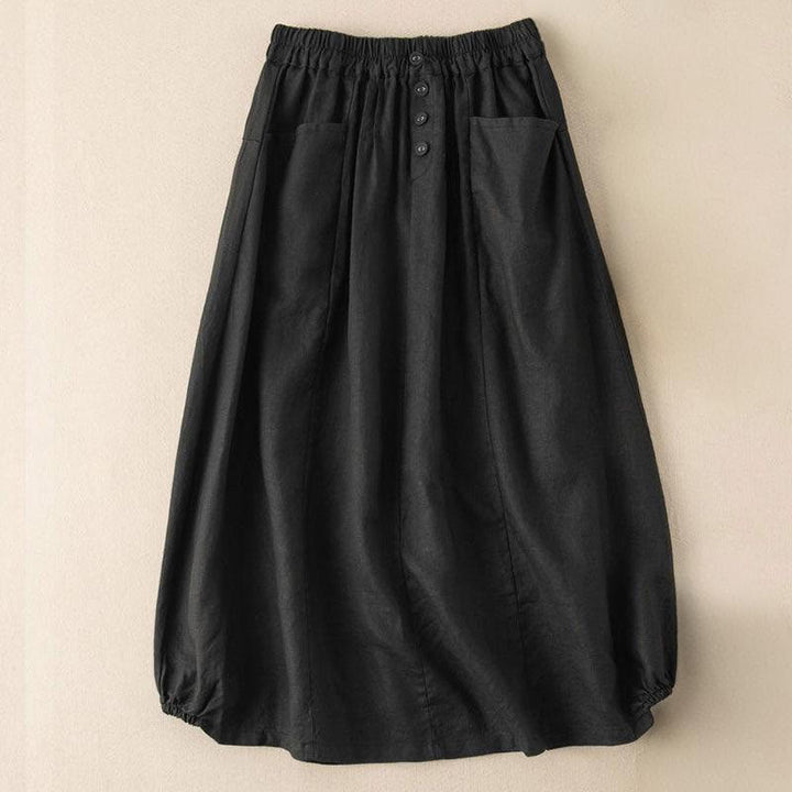 Jupe d'été à boutons et taille élastique pour femme, longueur 7-8, avec poches, style Buddha Stones - Noir - US16，UK/AU20，EU48 (5XL) - image 5