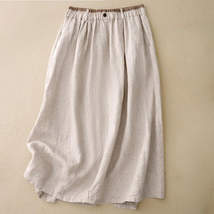 Jupe vintage décontractée en coton et lin avec poches pour femme, style Buddha Stones, avec fente latérale et taille élastique - Beige - US8-10，UK/AU12-14，EU40-42 (2XL) - image 0