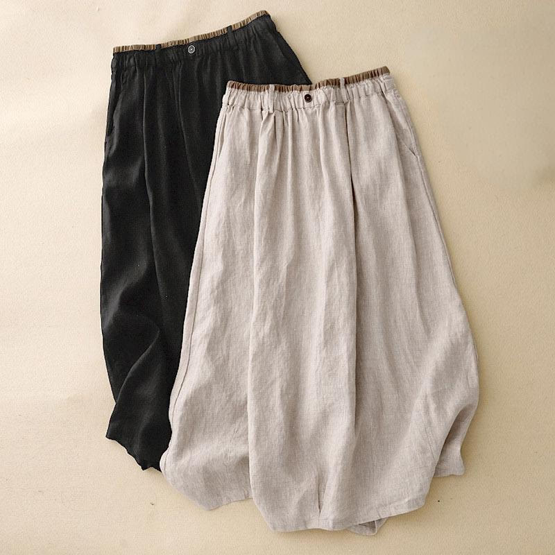 Jupe vintage décontractée en coton et lin avec poches pour femme, style Buddha Stones, avec fente latérale et taille élastique - image 15