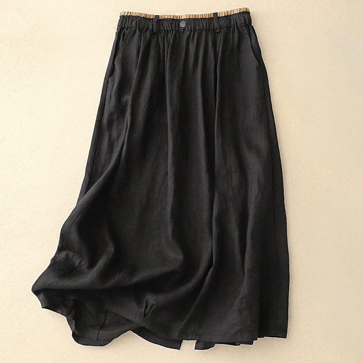 Jupe vintage décontractée en coton et lin avec poches pour femme, style Buddha Stones, avec fente latérale et taille élastique - Noir - US8-10，UK/AU12-14，EU40-42 (2XL) - image 9