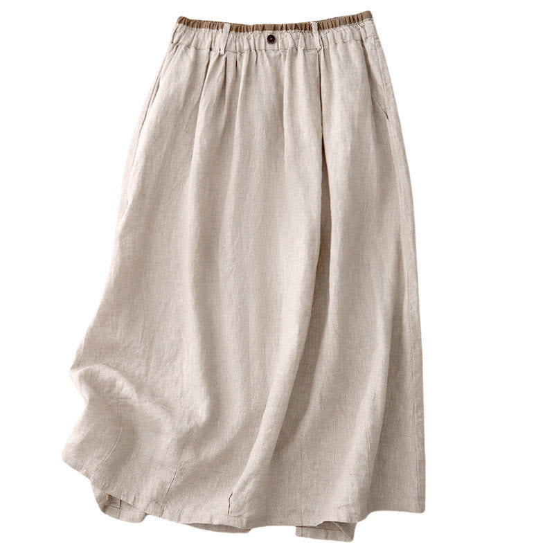 Jupe vintage décontractée en coton et lin avec poches pour femme, style Buddha Stones, avec fente latérale et taille élastique - image 8