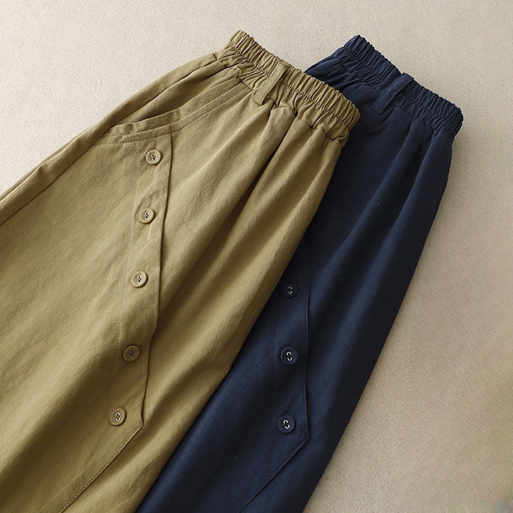 Jupe décontractée asymétrique en coton avec poches et boutons Buddha Stones pour femme - image 9