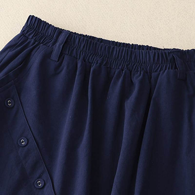 Jupe décontractée asymétrique en coton avec poches et boutons Buddha Stones pour femme - image 4