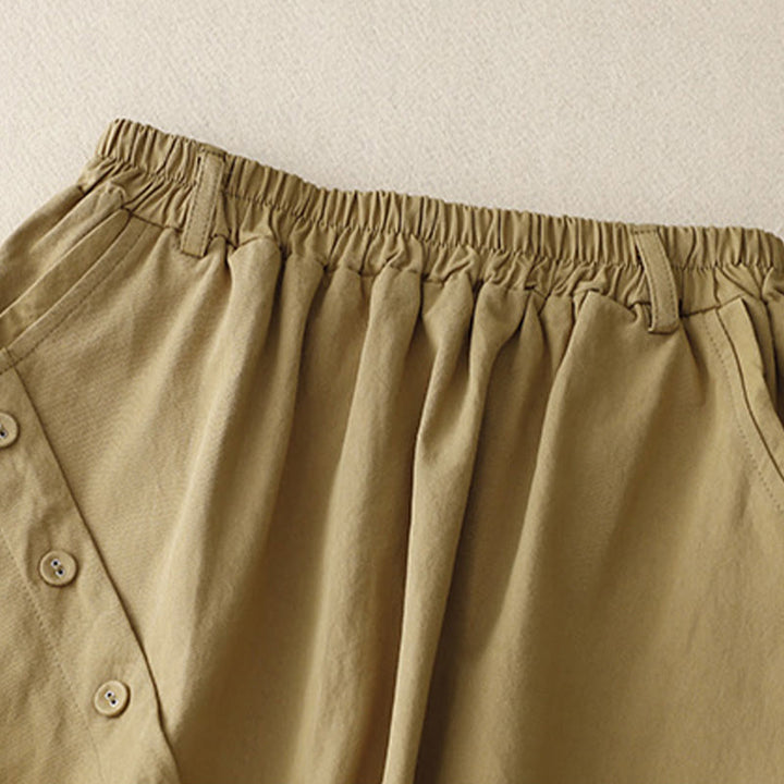 Jupe décontractée asymétrique en coton avec poches et boutons Buddha Stones pour femme - image 2