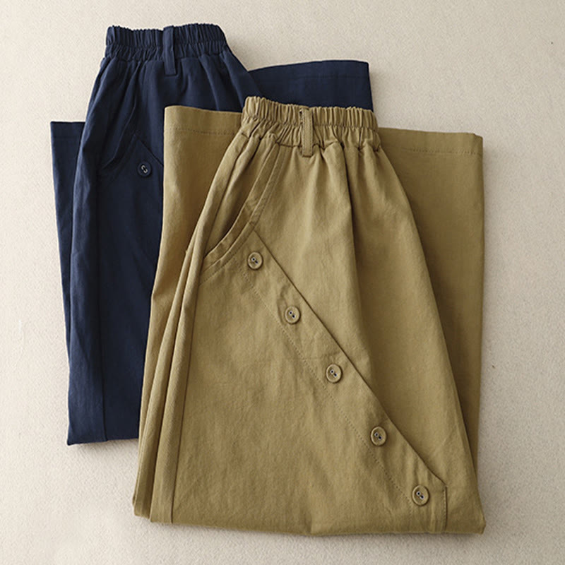 Jupe décontractée asymétrique en coton avec poches et boutons Buddha Stones pour femme - image 8