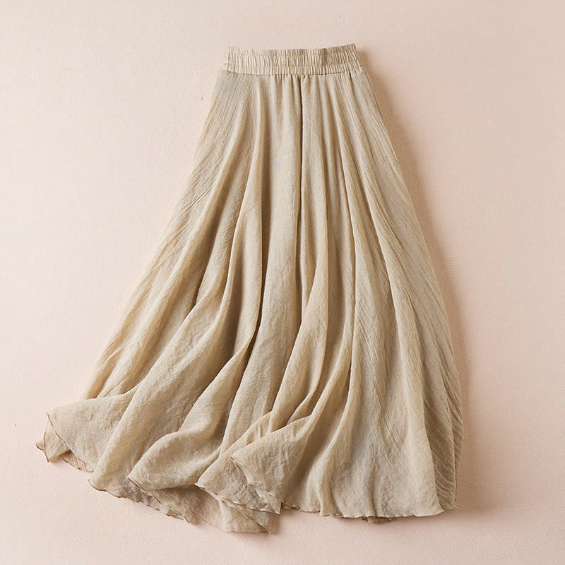Jupe femme taille haute en coton style décontracté vintage Buddha Stones, couleur pure - Verge d'or pâle - US4，UK/AU8，EU36 (L) - image 1