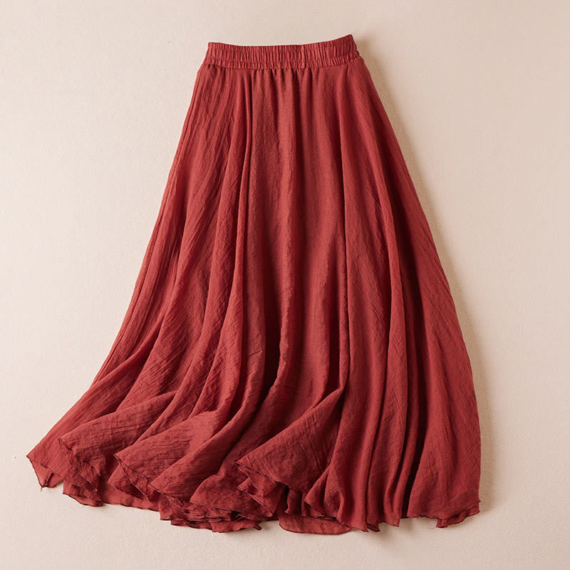 Jupe femme taille haute en coton style décontracté vintage Buddha Stones, couleur pure - Brique réfractaire - US4，UK/AU8，EU36 (L) - image 17