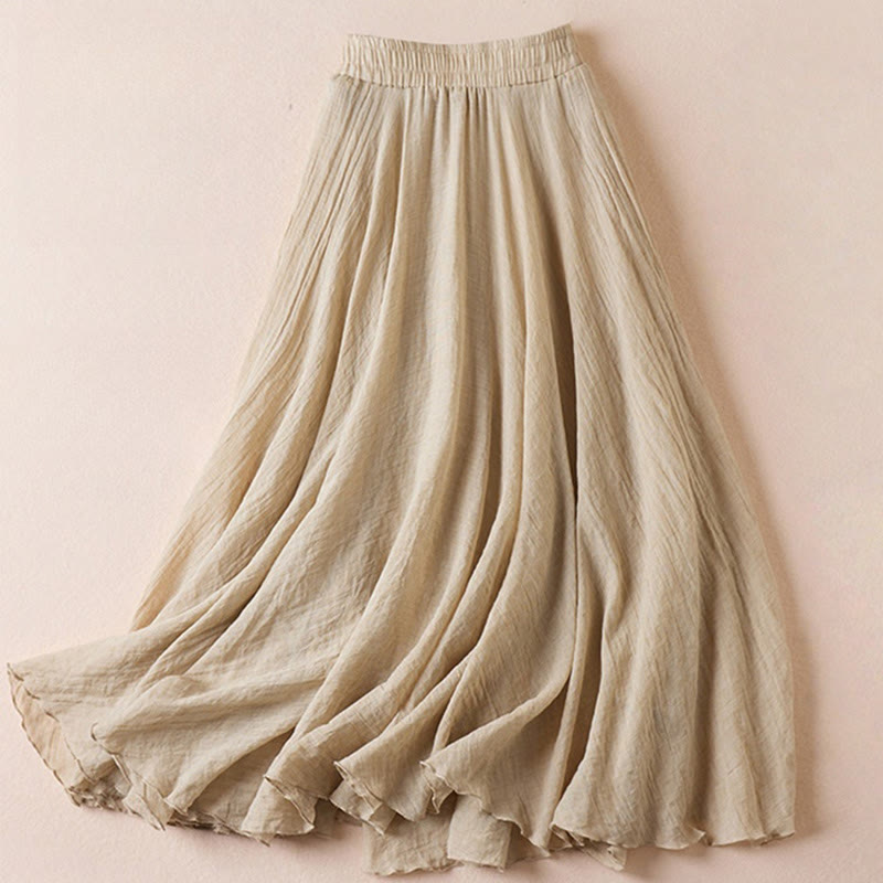 Jupe femme taille haute en coton style décontracté vintage Buddha Stones, couleur pure - image 2