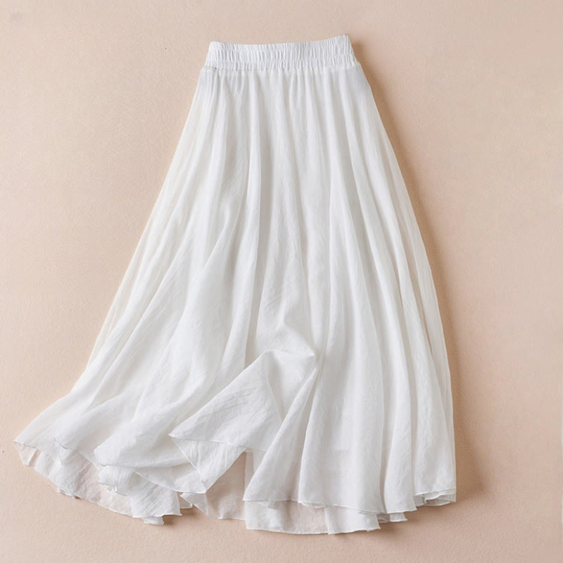 Jupe femme taille haute en coton style décontracté vintage Buddha Stones, couleur pure - Blanc - US4，UK/AU8，EU36 (L) - image 26