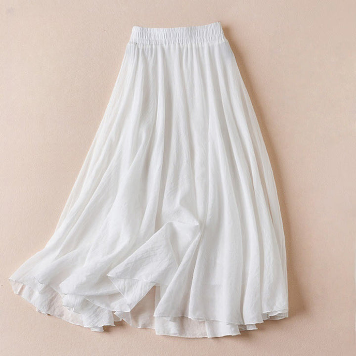 Jupe femme taille haute en coton style décontracté vintage Buddha Stones, couleur pure - Blanc - US4，UK/AU8，EU36 (L) - image 26