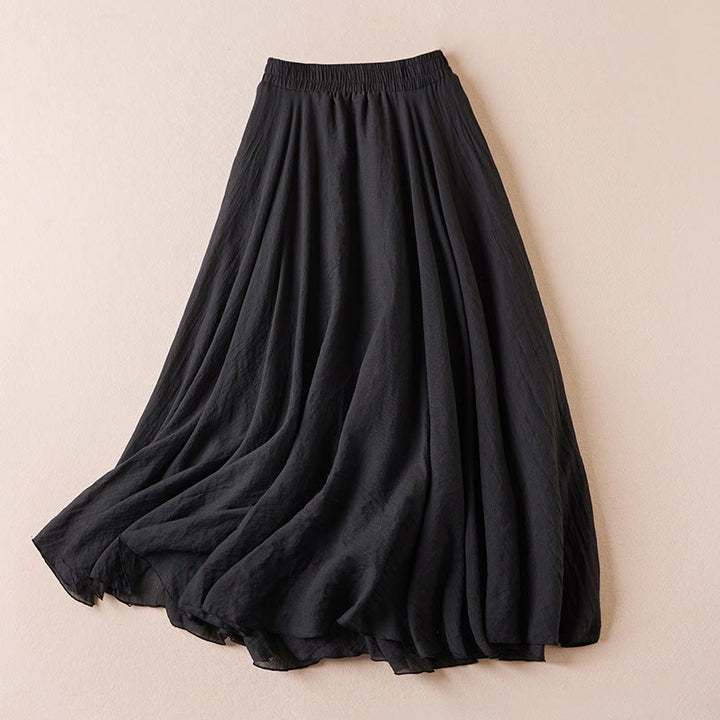 Jupe femme taille haute en coton style décontracté vintage Buddha Stones, couleur pure - Noir - US4，UK/AU8，EU36 (L) - image 21