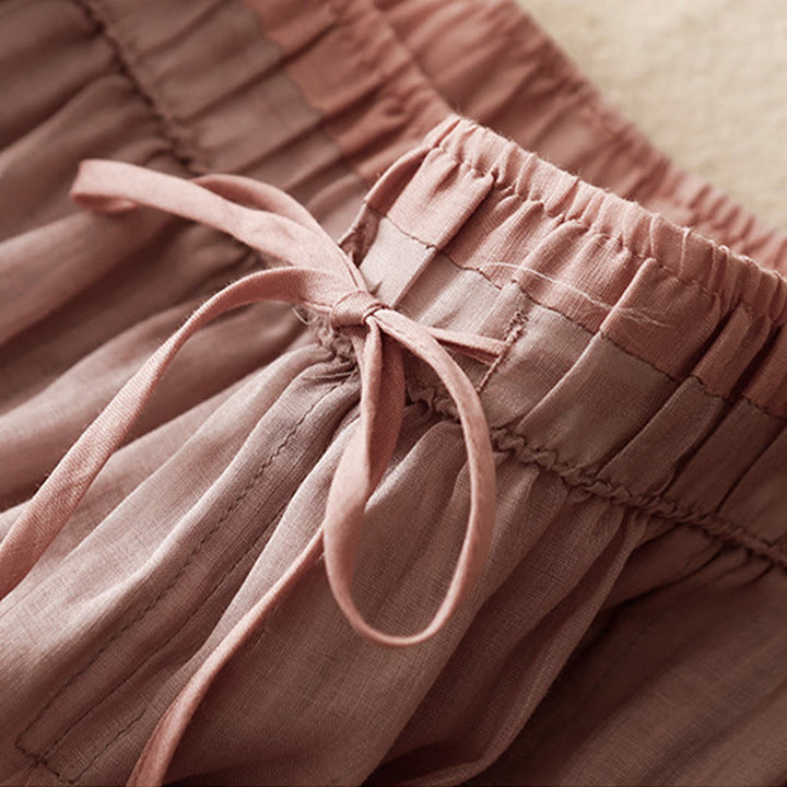 Buddha Stones d'été décontractée à lacets double couche en coton pour femme avec poches