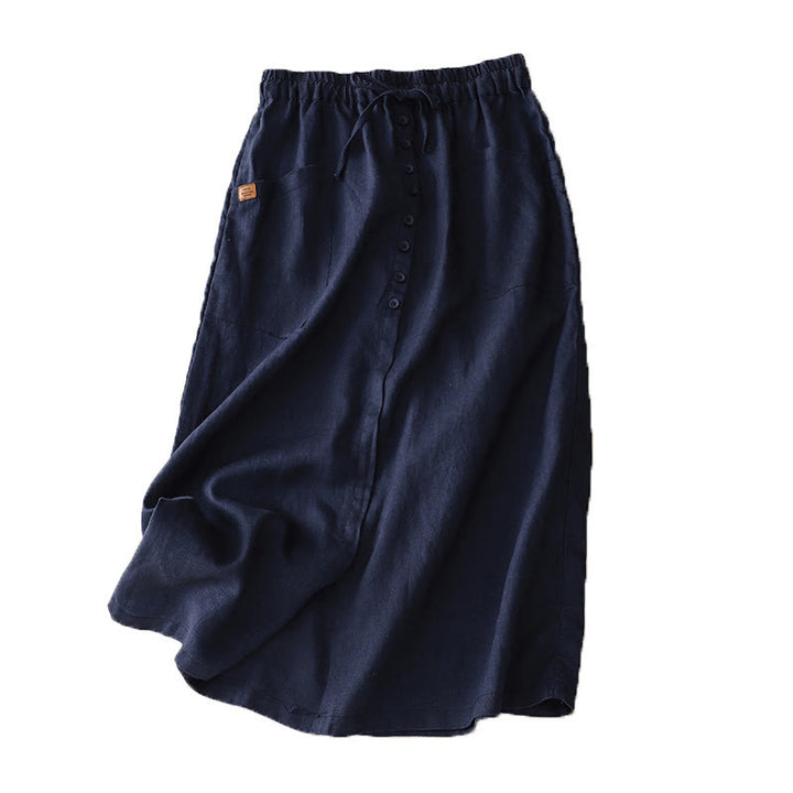 Jupe en coton et lin pour femme avec poches et lacets et boutons fendus Buddha Stones Spring - image 6