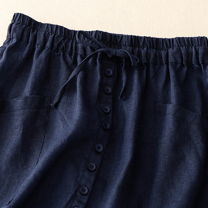 Jupe en coton et lin pour femme avec poches et lacets et boutons fendus Buddha Stones Spring - image 5