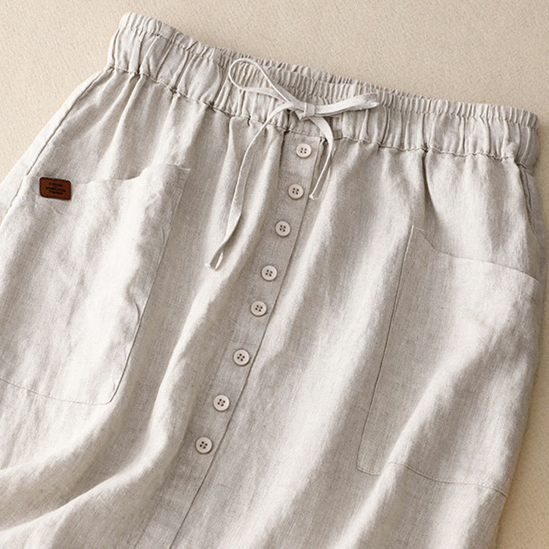 Jupe en coton et lin pour femme avec poches et lacets et boutons fendus Buddha Stones Spring - image 1