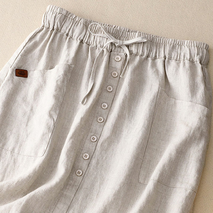 Jupe en coton et lin pour femme avec poches et lacets et boutons fendus Buddha Stones Spring - image 1