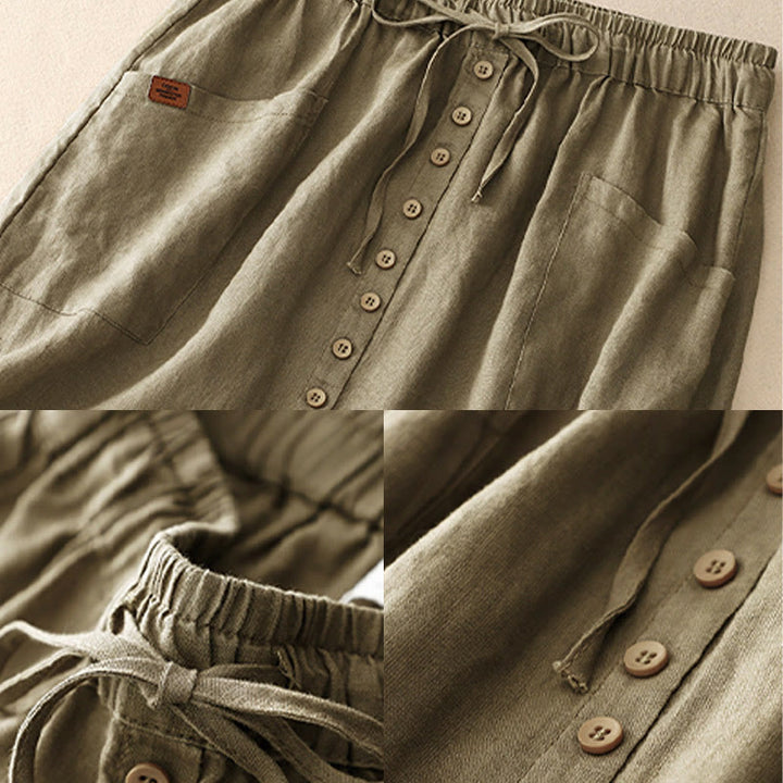 Jupe en coton et lin pour femme avec poches et lacets et boutons fendus Buddha Stones Spring - image 3