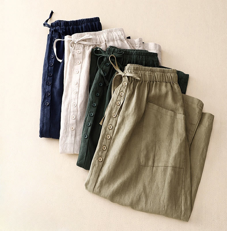 Jupe en coton et lin pour femme avec poches et lacets et boutons fendus Buddha Stones Spring - image 9