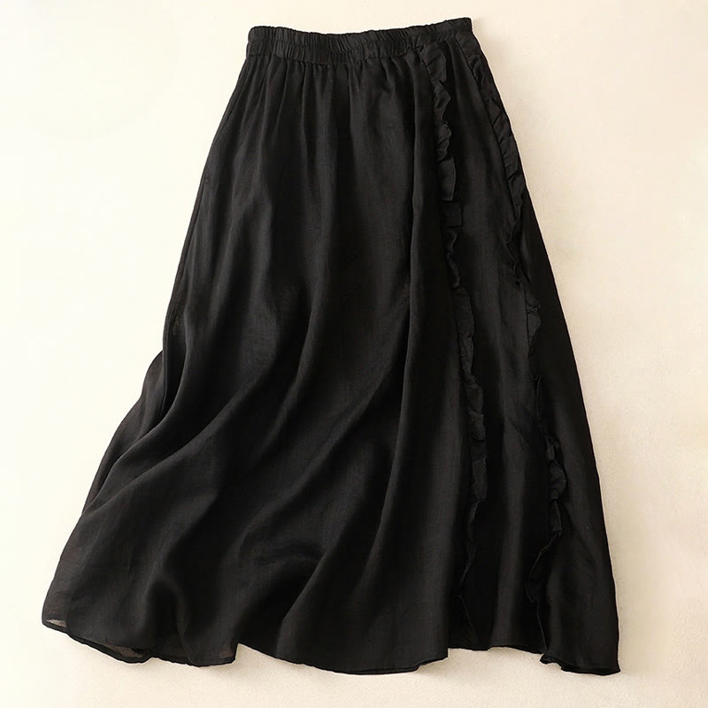 Jupe d'été unie à volants Buddha Stones pour femme - Noir - US8-10，UK/AU12-14，EU40-42 (2XL) - image 10