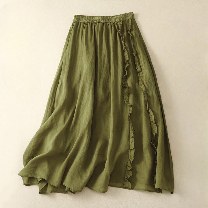 Jupe d'été unie à volants Buddha Stones pour femme - Vert olive - US8-10，UK/AU12-14，EU40-42 (2XL) - image 0