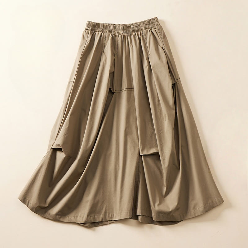 Jupe d'été décontractée en coton avec poches pour femme, motif irrégulier, motif Buddha Stones - DarkKhaki - US8-10，UK/AU12-14，EU40-42 (2XL) - image 9